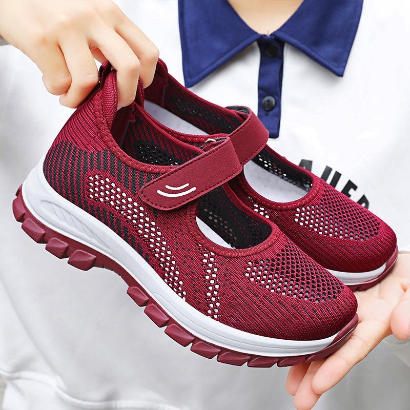 Women's Mesh Walking Shoes, Breathable Shoes for Middle-aged and Elderly Mothers, Hook-and-loop Closure Women's Shoes, Elderly Shoes.