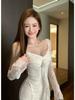 French 3D Floral Ribbon Long Sleeve Lace Fishtail Evening Dress for Women - Autumn Elegance.