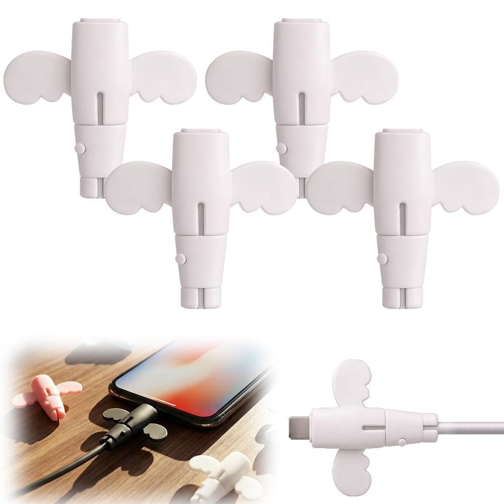 Silicone charging cable protective cover, universal 3-in-1 anti-slip cable organizer 4PCS белый
