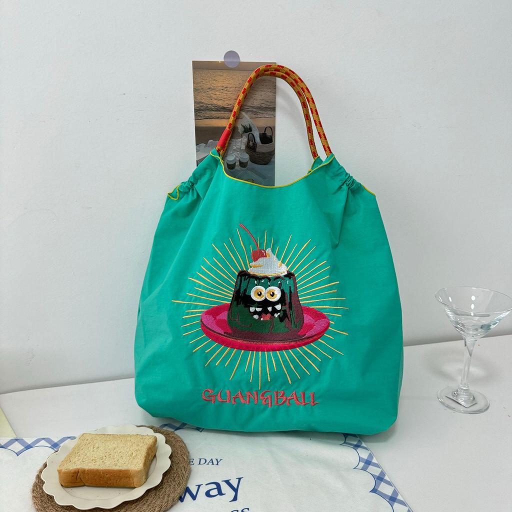 Eco-Friendly Women's Nylon Tote Bag with Japanese Jelly Embroidery