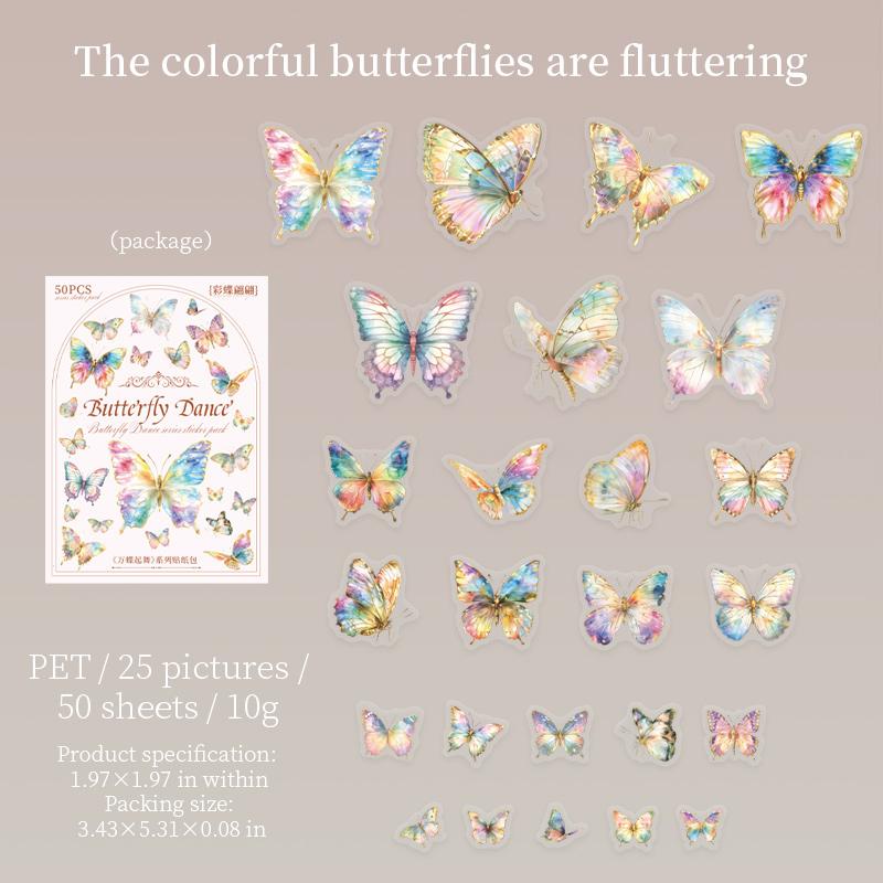 50pcs Butterfly Stickers pack Junk Journal Planner Collage Aesthetics Decoration Scrapbooking Supplies School Stationery Sticker