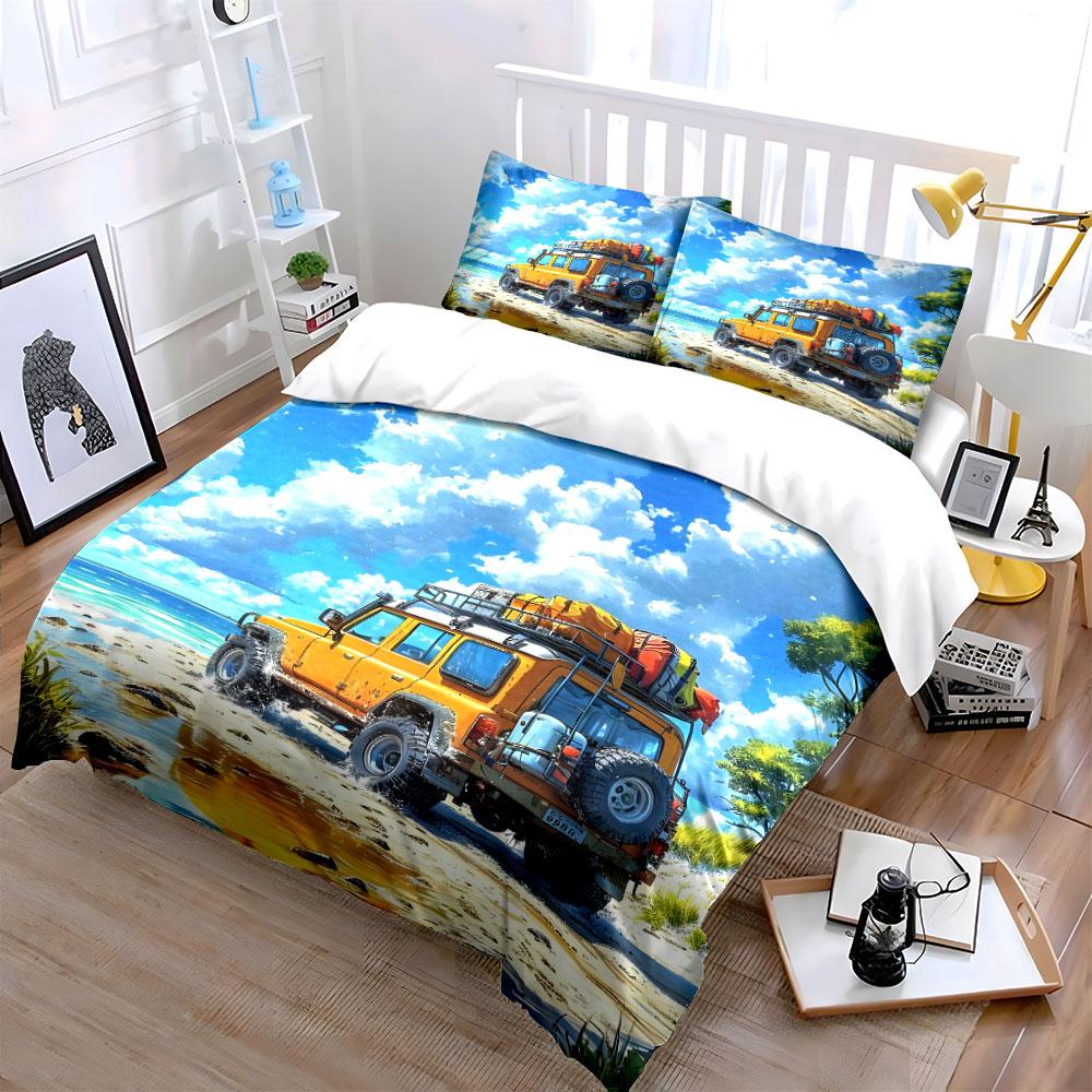 Yellow SUV with luggage. Bedding sets Duvet cover sets Duvet covers Pillowcases(1 * Duvet Cover 2 * Pillowcases without duvet insert)