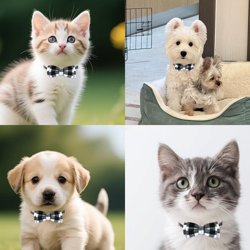 Dog Cat Collar Bowtie Breakaway Adjustable Cat Collar with Bow Tie for Cat Black and White Bow Tie Collar for Cats Dog with Bell Collar for Small