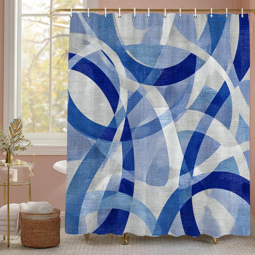 Modern Geometric Shower Curtain, Stylish Design Modern Minimalist Bathroom Curtain , Home Decoration Curtain With Hooks