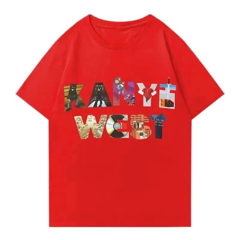 Kanye West Album Logo Collage Vintage Hip Hop T-Shirt Rap Oversized Black Unisex Women And Men T-shirts