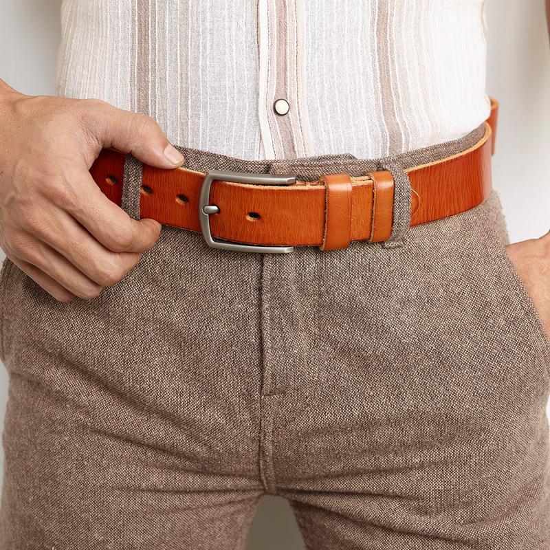 Retro Pure Handmade First Layer Real Cowhide Belt Men'S Belt Alloy Buckle Men'S Belt