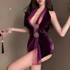 Sex Underwear Purple Cheongsam Pure Desire Temptation Uniform Small Chest Strap Hot No-take Pajama Set Qqny