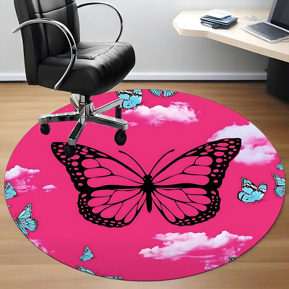 1pc Butterfly Sky Office Round Rug, Carpet for Office, Gaming, Lightweight Round Floor Mat yy260205038