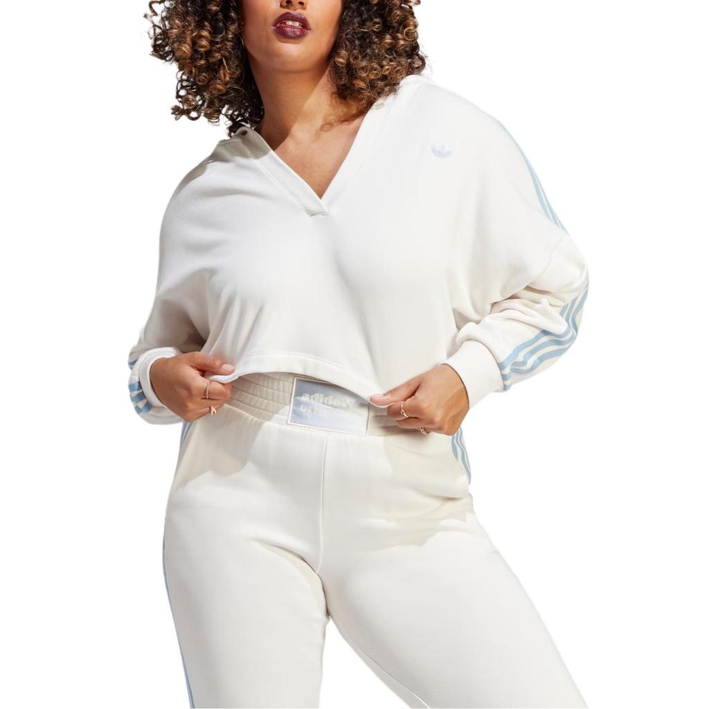 adidas Oryginalna bluza z kapturem Trefoil Solid Color V-Neck Cropped Pullover z długim rękawem damska bluza z kapturem w kolorze białym IC8521