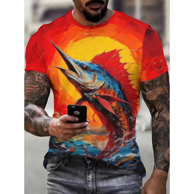 Fashion Men's Crew Neck Short Sleeve 3D Casual Color Printing Casual Short Sleeve Crew Neck T-Shirt