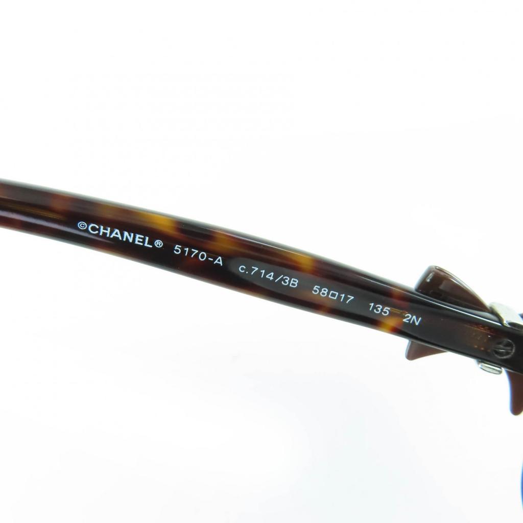 Great CHANEL Sunglasses Ribbon COCO Mark Brown Women 5170-A Used