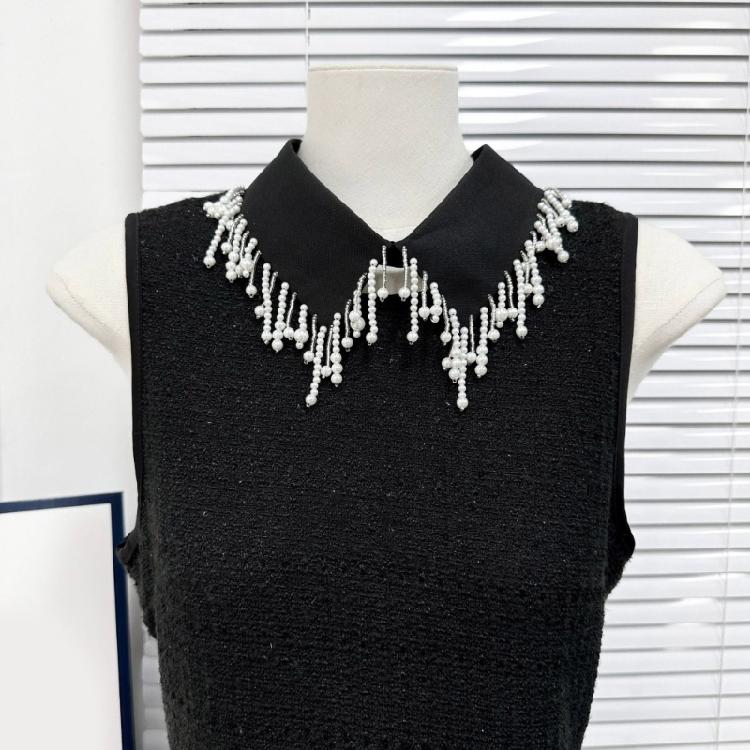 Elegant Pearls Beaded Bib Faux Collar Half Shirt for Women Lapel False Collar Detachable Collar Neckline Choker Necklace