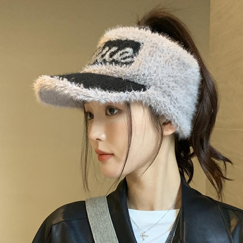 Plush Cold Protection Ear Protection Empty Top Hat Women's Autumn and Winter Riding Warm Ponytail Cap Knitted Hat