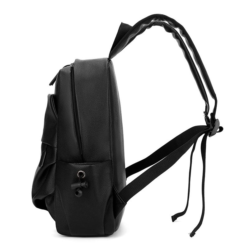 Fashion Solid Color High-Quality PU Leather Men's Backpack   Hombre Backpack Men School Bag