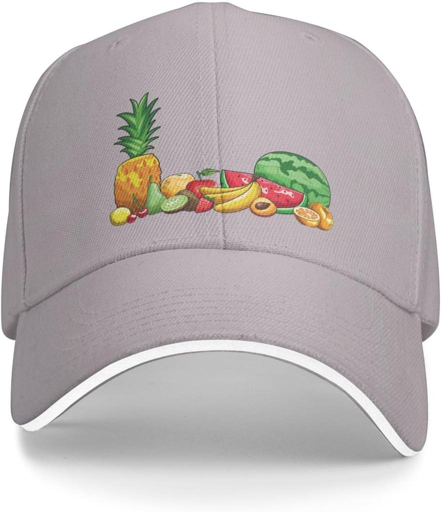 Tropical Fruits Print Baseball Cap Casual Polyester Adjustable Summer Snapback Hat for Adult