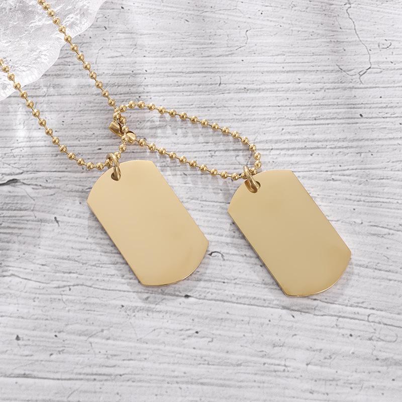 Stainless Steel Double Sided Polished Military Pendant Jewelry Personality Sweater Necklace