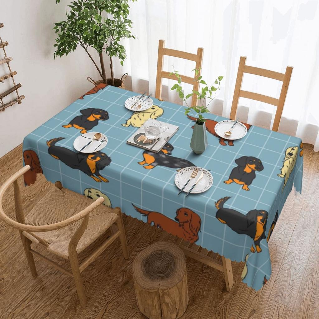 Rectangular Couple Dachshund Dog Pattern With Heart Table Cloth Waterproof Tablecloth Outdoor Table Cover