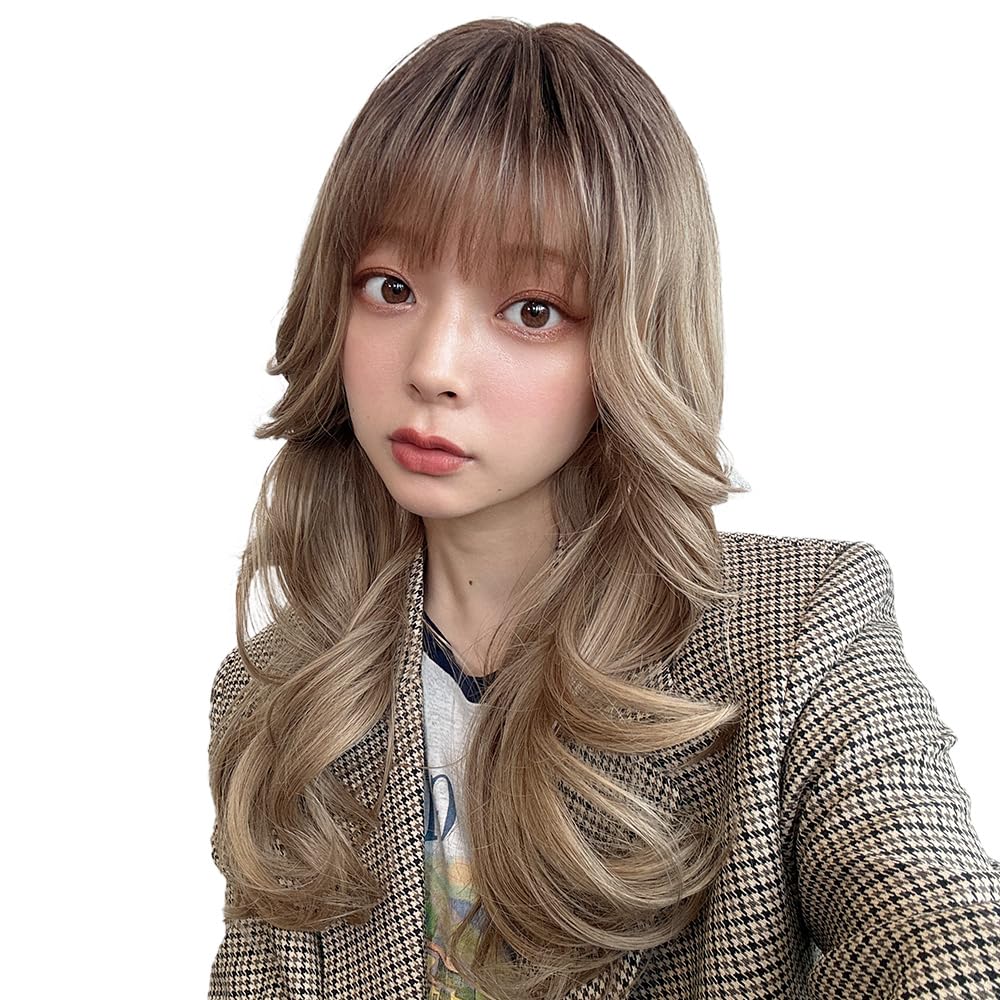 

AQUADOLL Длинный многослойный парик с внутренним цветом, Парик-парик, Светлые/Рыжие волосы, Свободный размер, P-CMB. Пудинг «Корица и бежевый», wg351P-CMB