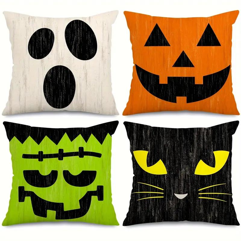 1pc Halloween Emoji pattern printing decoration throw pillow cover, For living room, bedroom, sofa, bedside, car  decoration