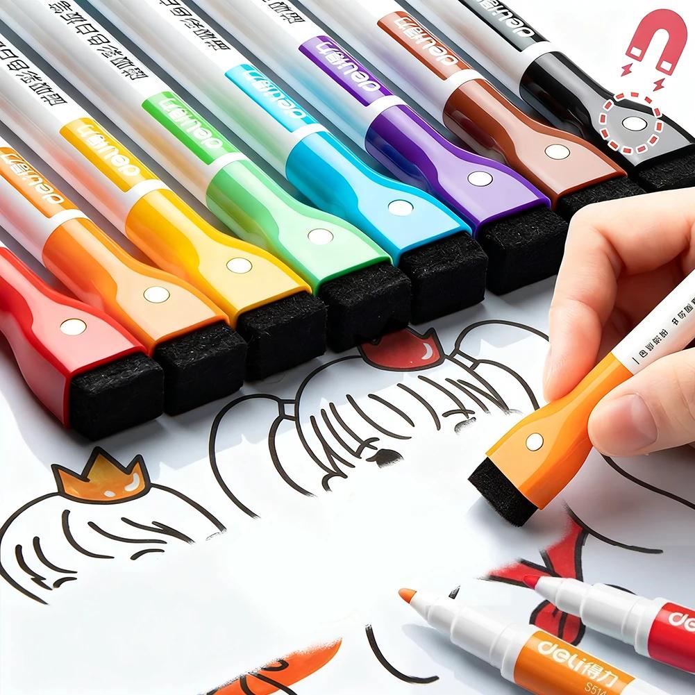 1PC/8PCS Magnetic Whiteboard Markers Erasable Liquid Chalk Markers with Eraser Water-base Ink Quick Drying Office Supplies