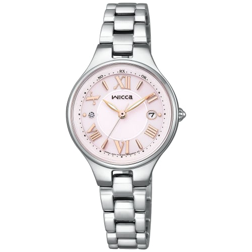 Citizen Watch Wicca Solar Tech Radio Wave Waterproof Date Large Dial Pink Silver CITIZEN Wicca Simple Adjust Radio Solar KS1-813-91 Women's Silver