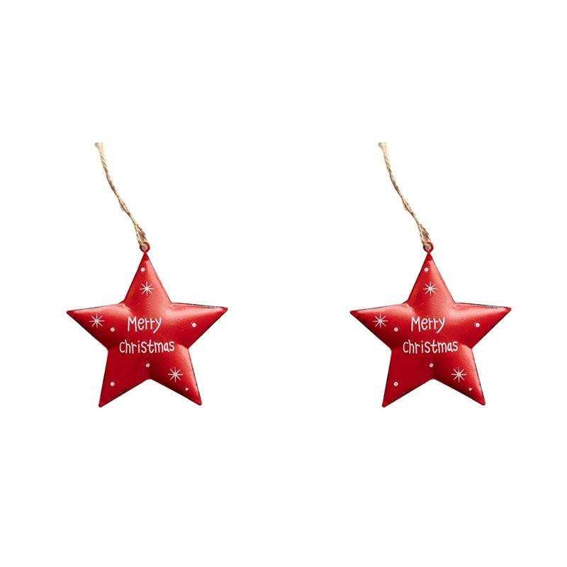 Premium-2X Wrought Iron Christmas Tree Pendant Star Bell Christmas Party Home Decoration Pendant A