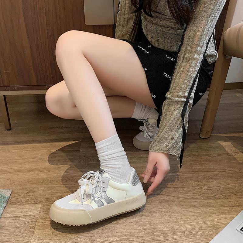Casual sports board shoes women's autumn new versatile thick sole heightening soft sole leather surface niche student sports and leisure shoes