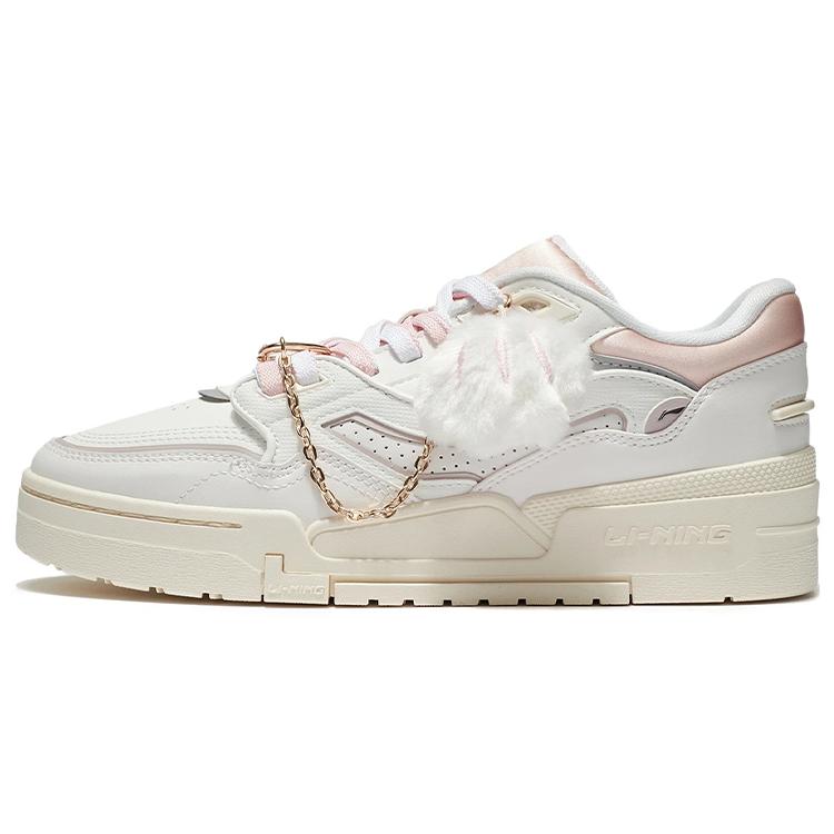 New LiNing 001 BTC Anti Slip And Wear Resistant Lightweight Low Top Skateboard Shoes Women's White Pink AGCS024-5