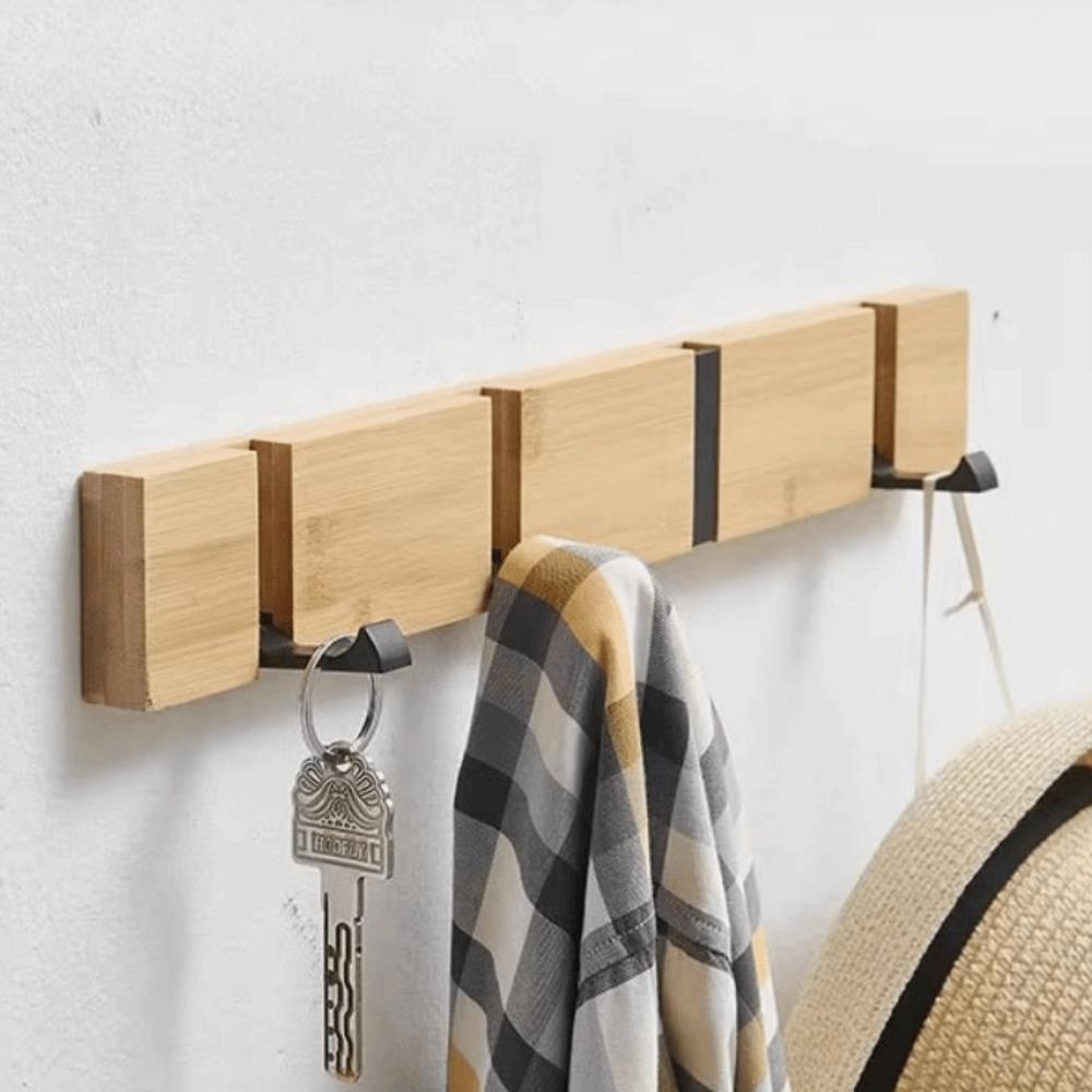 3/4/5 Hooks Door Back Hook Rack Natural Bamboo Towel Rack Sundries Storage Holder  Kitchen Use