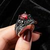 Women Vintage Skull Heart CZ Stone Black Ring Punk Fashion Finger Ring Wedding Party Jewelry