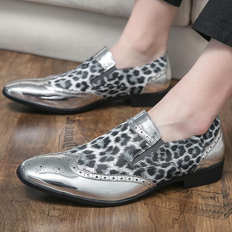 NEW High Quality Retro Men Formal Shiny Leopard Grain Leather Dress Pointed Toe Business Oxford Shoes Wedding Party Footwear