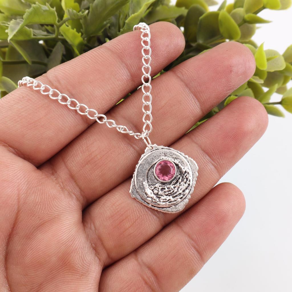 Pink Tourmaline Jewelry, 925 Solid Sterling Silver Gemstone Pendant, Handmade Jewelry, For Memorial Day