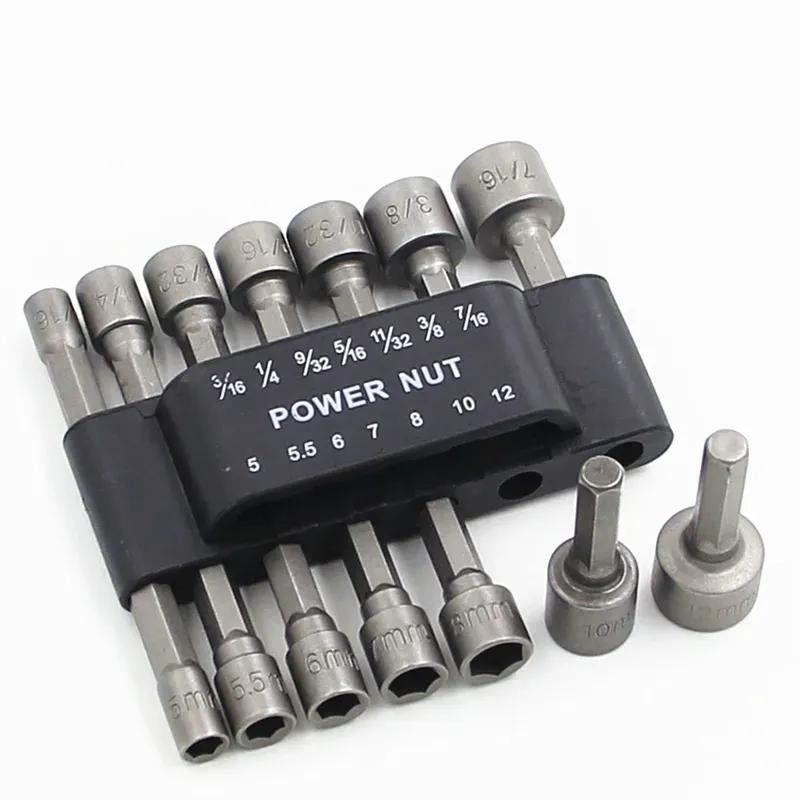 Conjunto de 14 peças de bits de soquete sextavado, pontas de chave de fenda elétricas, kit de ferramentas pneumáticas, conjunto de chaves de soquete de aço cromo vanádio