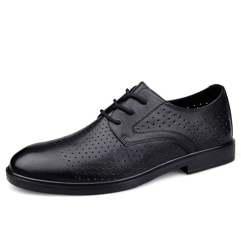 Men s Genuine Leather Lace-up Formal Loafers - Breathable, Hollow Design for Spring/Summer 40