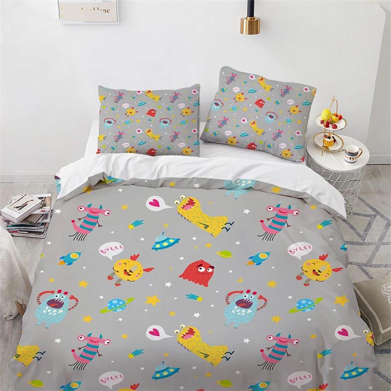 Copripiumino Mostro Cartone Animato Misura King Queen Set Letto Animali Adorabili Divertenti per Bambini Ragazzi Ragazze Anime Poliestere Copripiumino