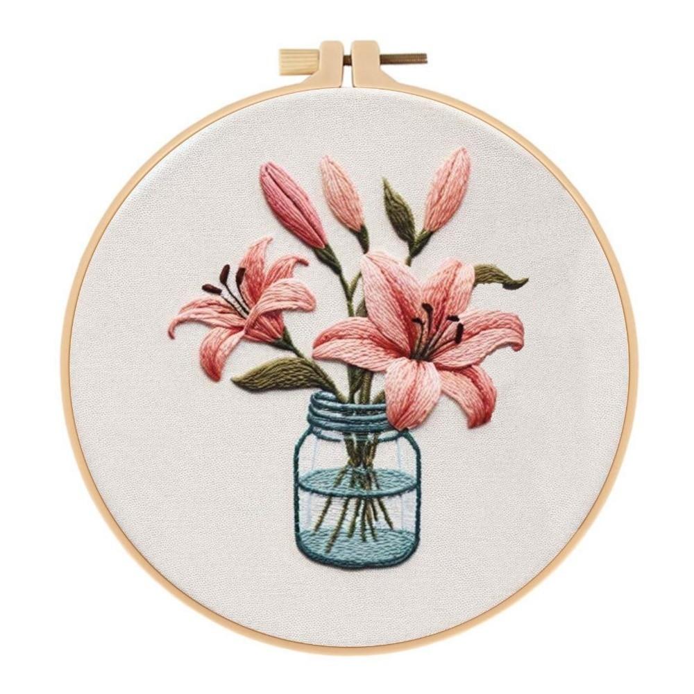 Elegantes 20cm Stickset Handgemachtes Lilienblumenmuster DIY Stickset Einseitiger Kreuzstich-Kit Für Anfänger