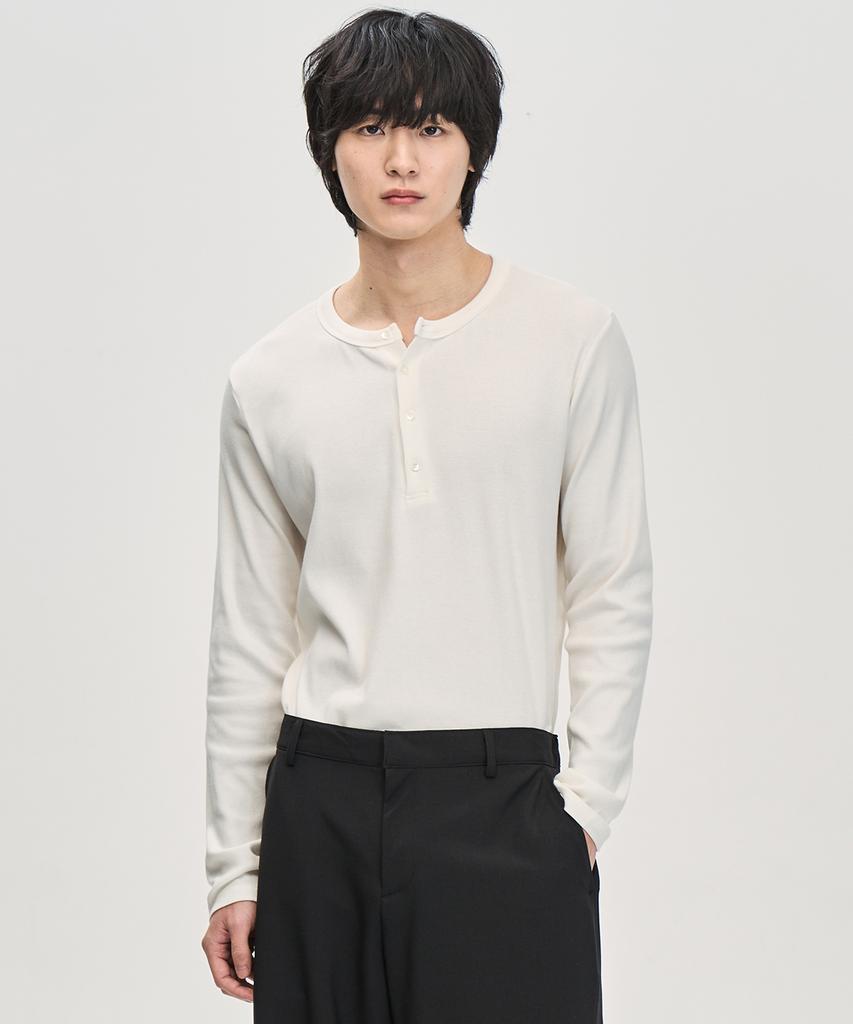 Prairie Henley Neck Ribbed Long Sleeve (Ivory)
