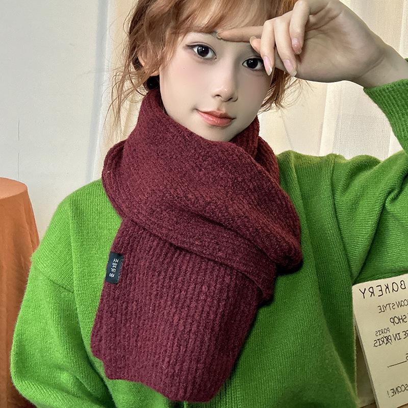 Luochi Women's Solid Wool Knit Scarf - Korean Style, Warm & Soft Fluffy Neck Gaiter for Winter.