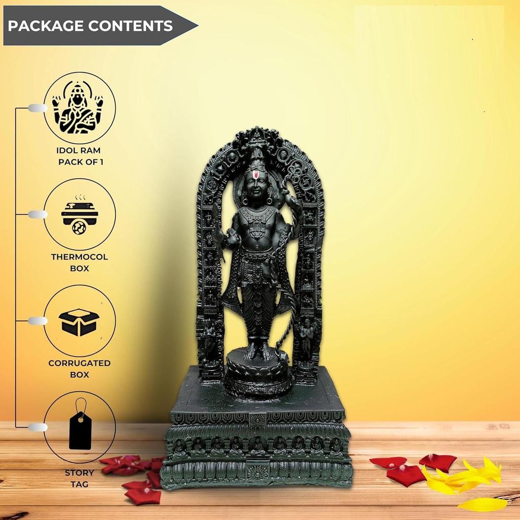 'Lord Ram Lalla Idol' Black Marble Dust and Resin Figurine Idol Statue | Shri Ram Murti Showpiece for Mandir Home Decor (Height 9 Inches)