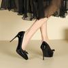 Fashion Pointed Stiletto High Heels Women's Shallow Mouth Bow High Heels Single Shoes Waterproof Table Patent Leather Women's Shoes