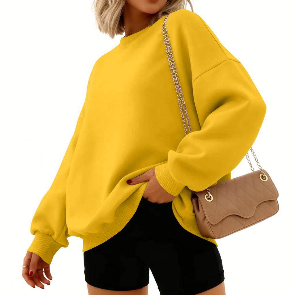 Women's Fashion Long Sleeve Solid Color Round Neck Loose Pullover Sweater Top