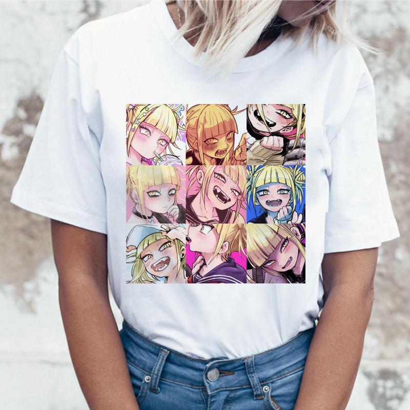 

Ahegao футболка с героями мультфильмов женская футболка Harajuku Academy аниме забавная футболка с принтом хентай Химико Тога S белый