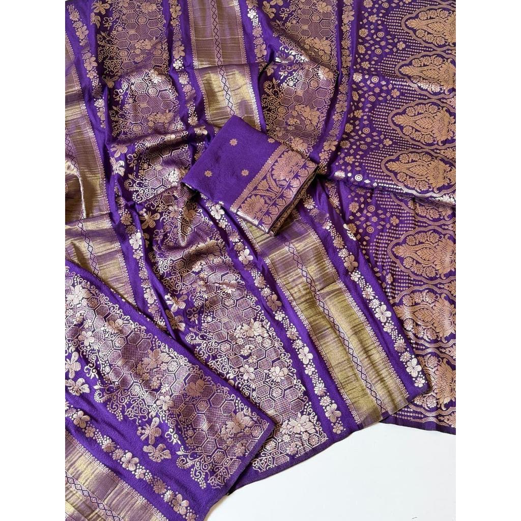 Pure Chinya Tisu Silk Doubling Jari Jaqurad Weaving Georgette Saree All Over Body Flower Veil And Beautiful Zomatri Flower Rich pallu