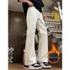 Men's Winter Fleece-Lined Washed Micro Flare Jeans - Thick, Straight Leg, Non-Clingy, Long Fit