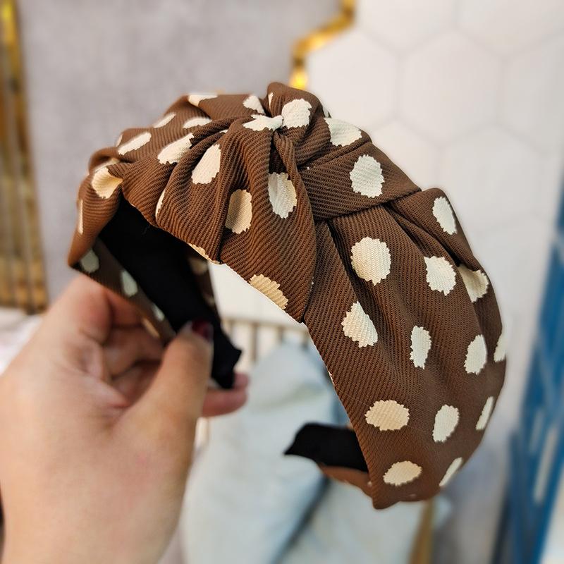 

Винтажная повязка на голову в клетку с центральным узлом, повязка для волос с принтом в горошек