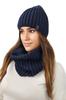 Chicory Winter Set Hat with Snood In Thick Stripes, Navy Blue