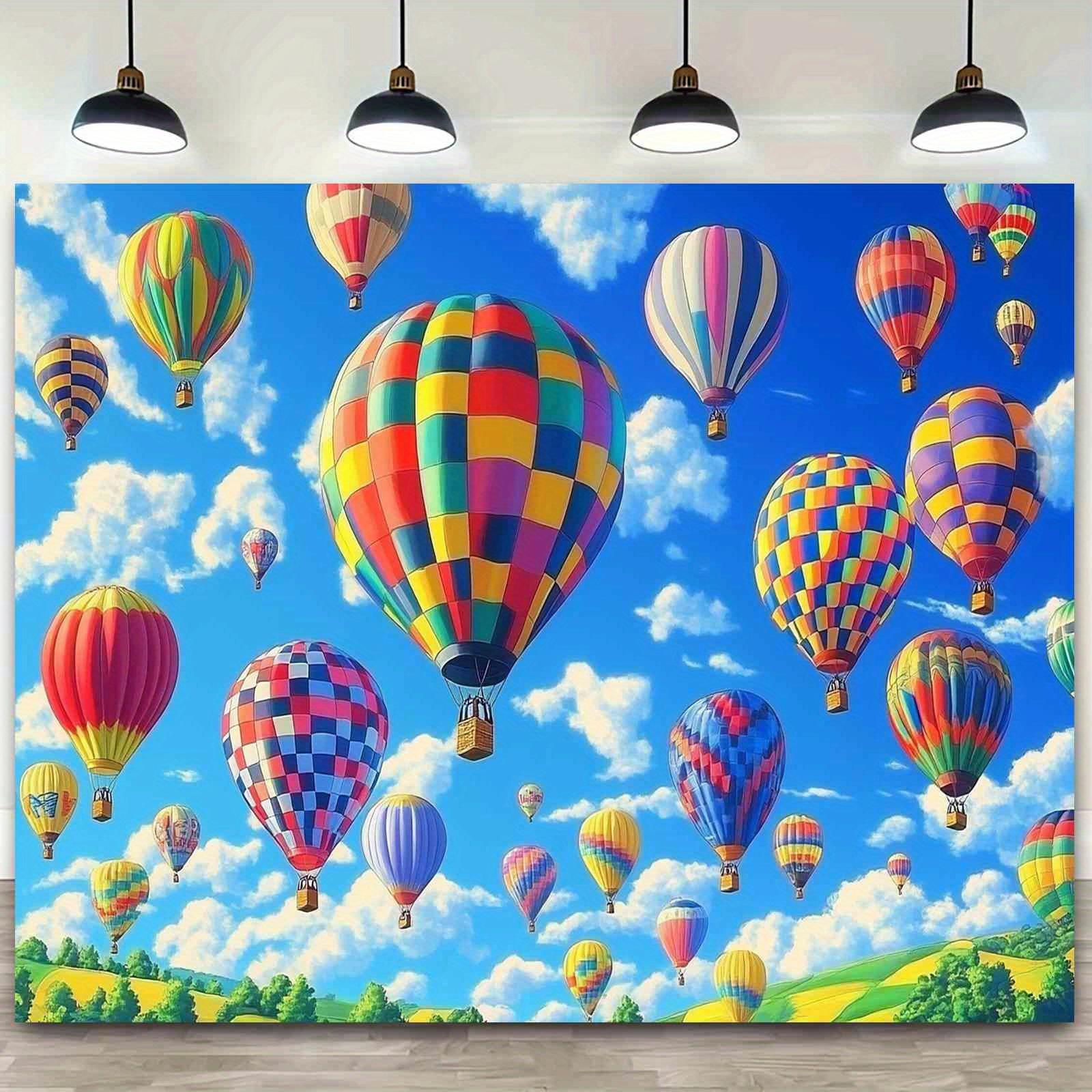 1 bright hot air balloon photography background - colorful balloon and cloud design polyester fiber clear sky background 100x150cm