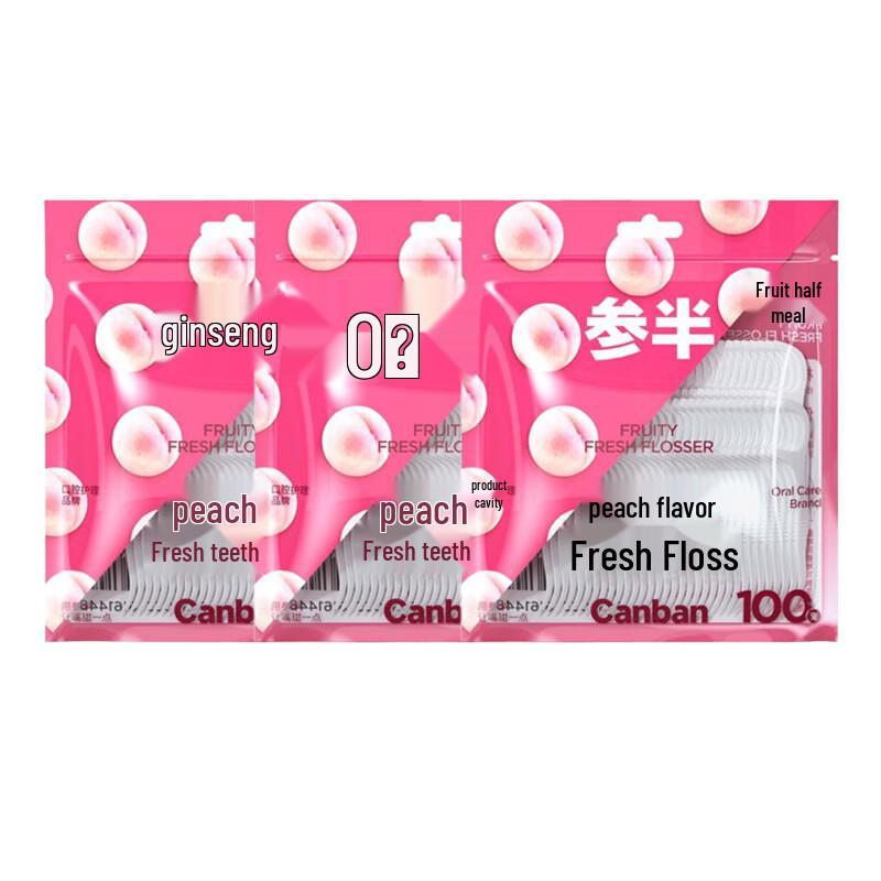Half-Peach Flavor Dental Floss Sticks (100 Pcs x 3 Bags)
