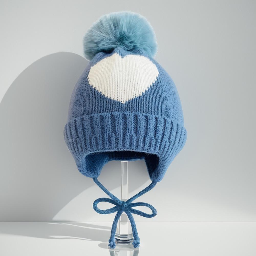 

0-3 роки М яка дитяча в язана шапка Шапка-біні з помпоном Вітрозахисна зимова шапка Дитяча синій