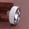 Titanium Steel Women Men 3 Rows Shiny Rhinestone Finger Ring Wedding Jewelry Gift